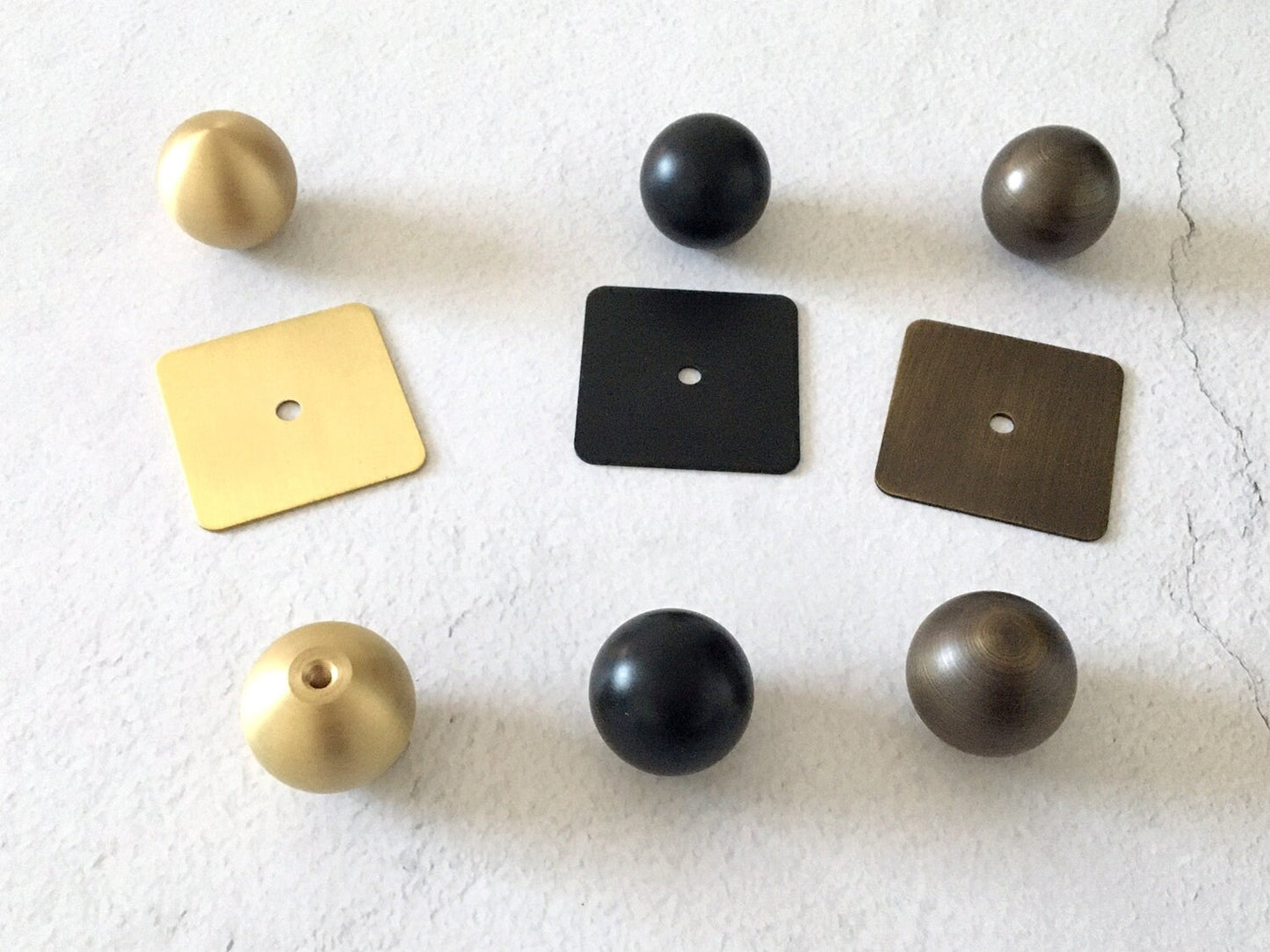 Ball Brass Knobs with Square Backplate, Brushed Gold, Matte Black, Coffee Bronze