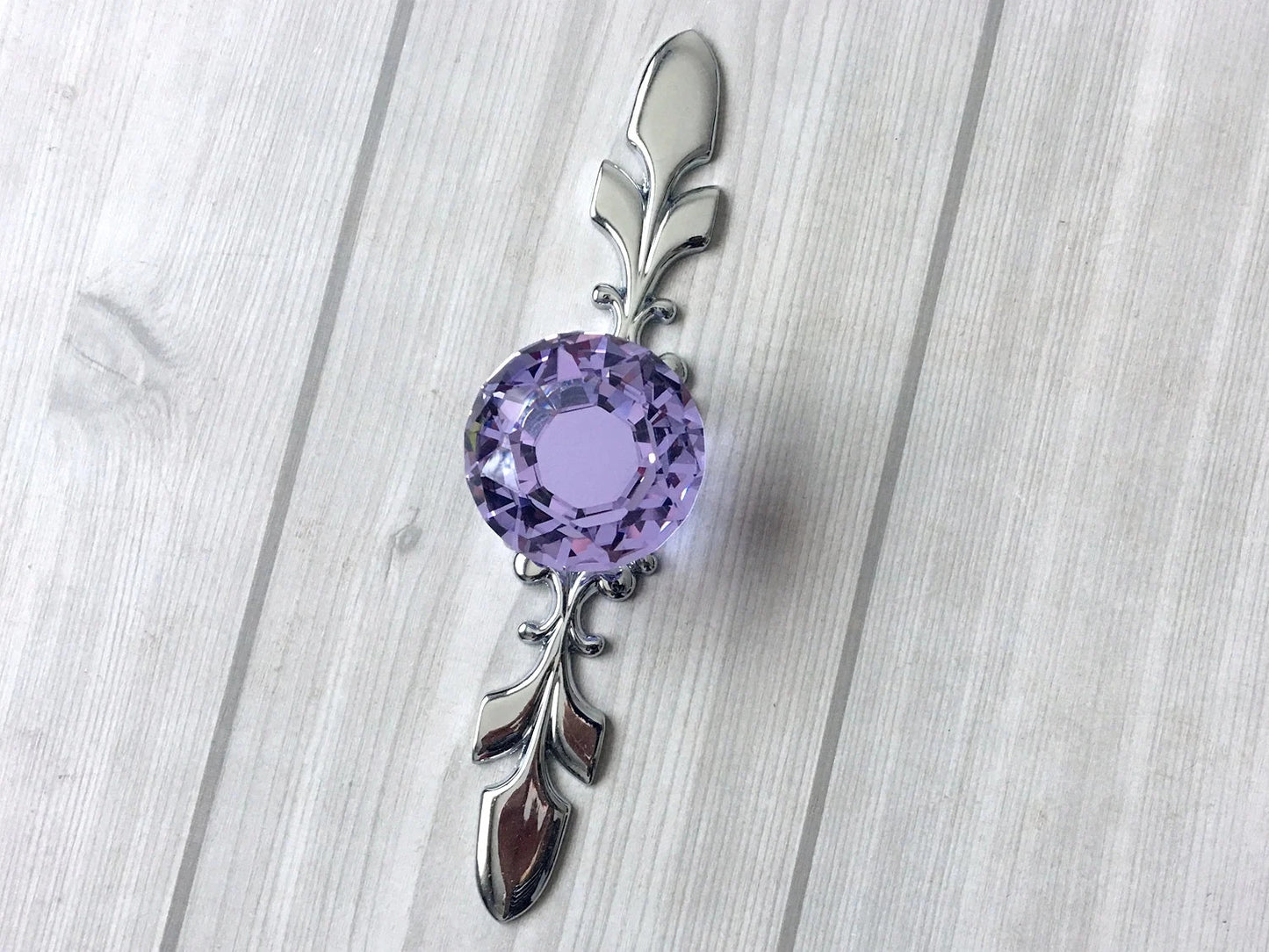 Purple Glass Drawer Knobs with Backplate, Polished Chrome