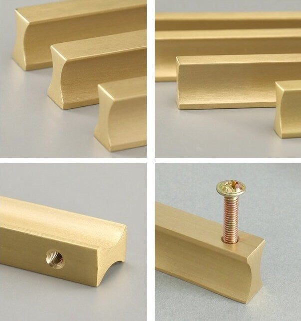 Solid Brass Cabinet Pulls, Simple Minimalism, Brushed Gold, Kitchen Hardware