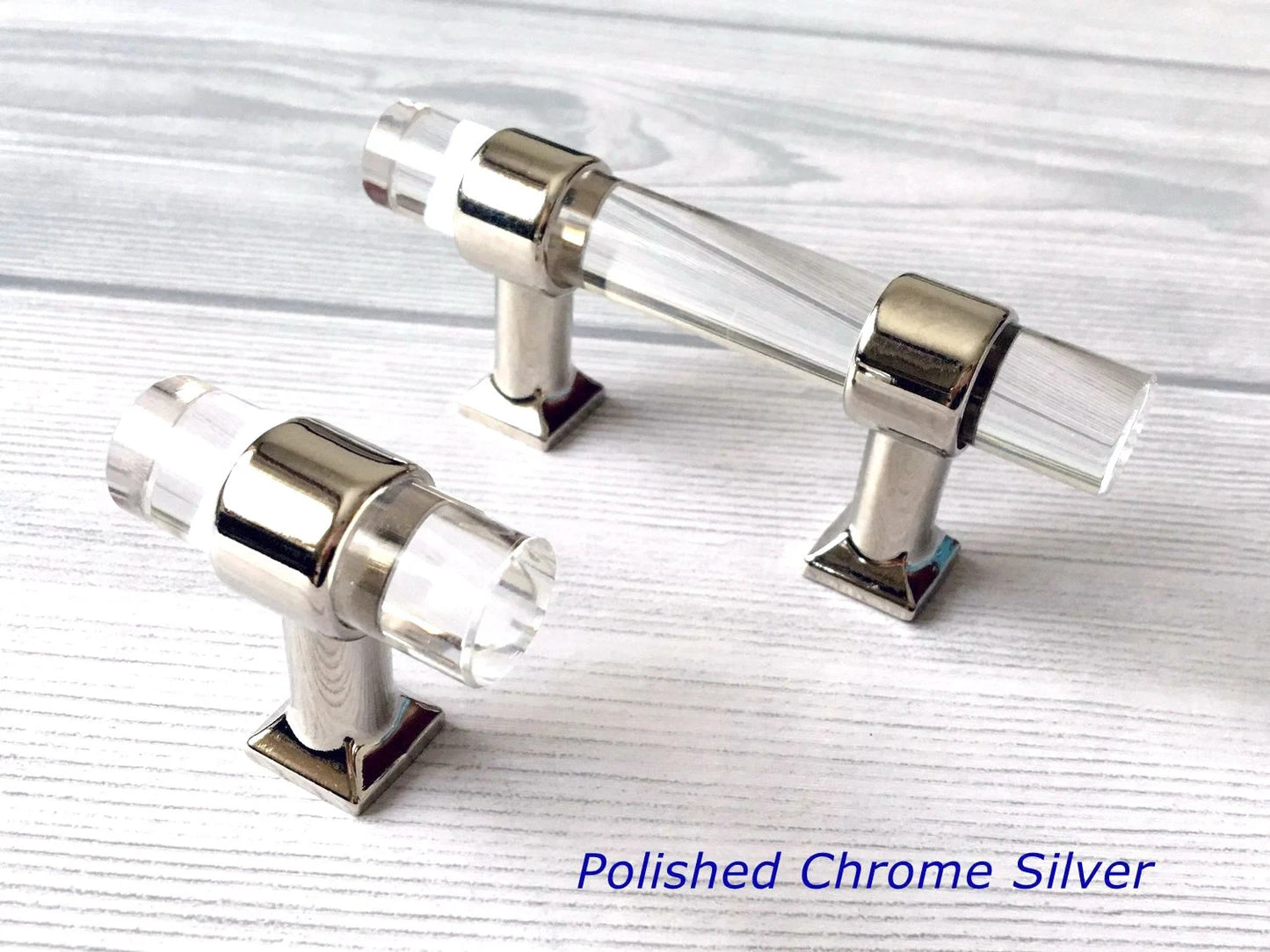 2" Centers, Acrylic Drawer Pulls, Lucite Cabinet Knobs, Black Gold Nickel Silver