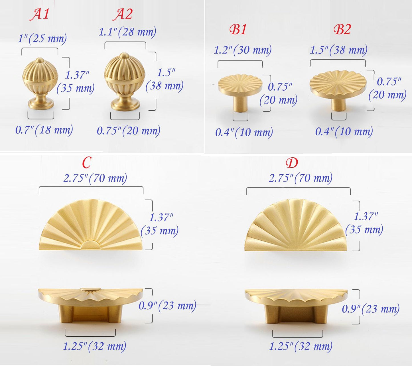 Modern Sunburst Semicircle Cabinet Pulls, Solid Brass, Half Circle, Mid Century Modern Kitchen Hardware
