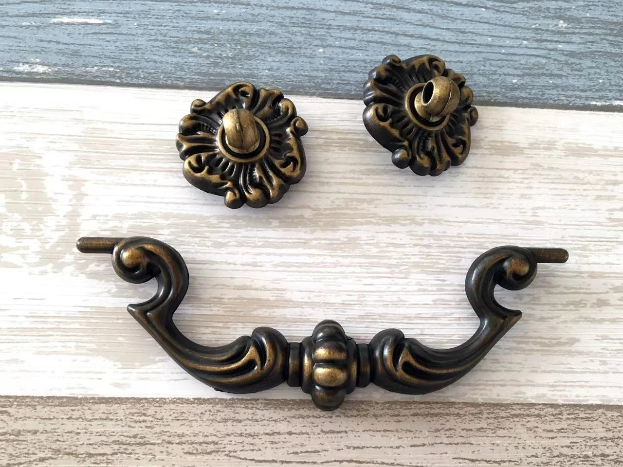 4.5" Vintage Style Antique Gold Brass Drop Bail Drawer Pull and Cabinet Knob
