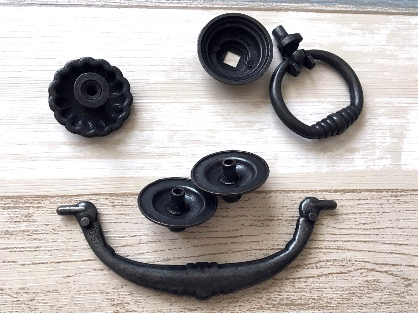 4.5" Vintage Style Antique Black Bail Drawer Pull, Drop Ring, Round Knob