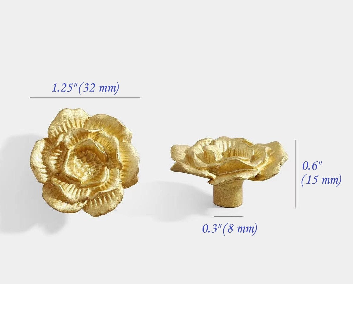 Decorative Camellia Brass Knobs, Blossom Petal Cabinet Pulls, Kitchen Hardware