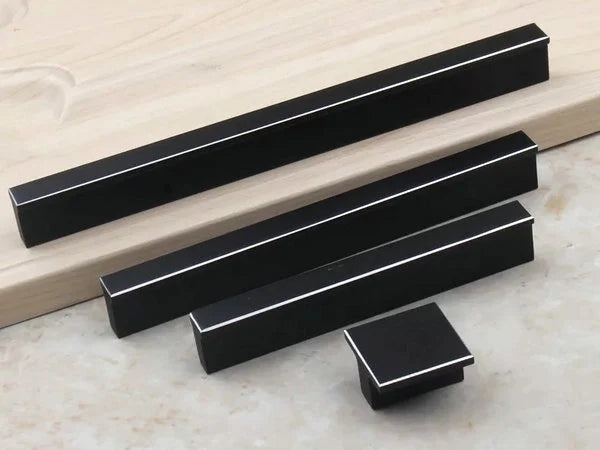 Mid Century Drawer Pulls, Brushed Gold Brass Cabinet Handles, Black, Alumimum
