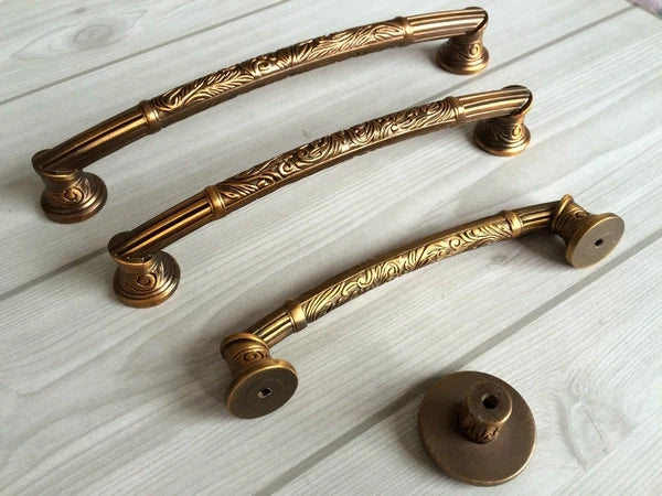 Dresser Pull Handles Knobs with Embossed Patterns, Antique Copper, Victorian Cabinet Hardware