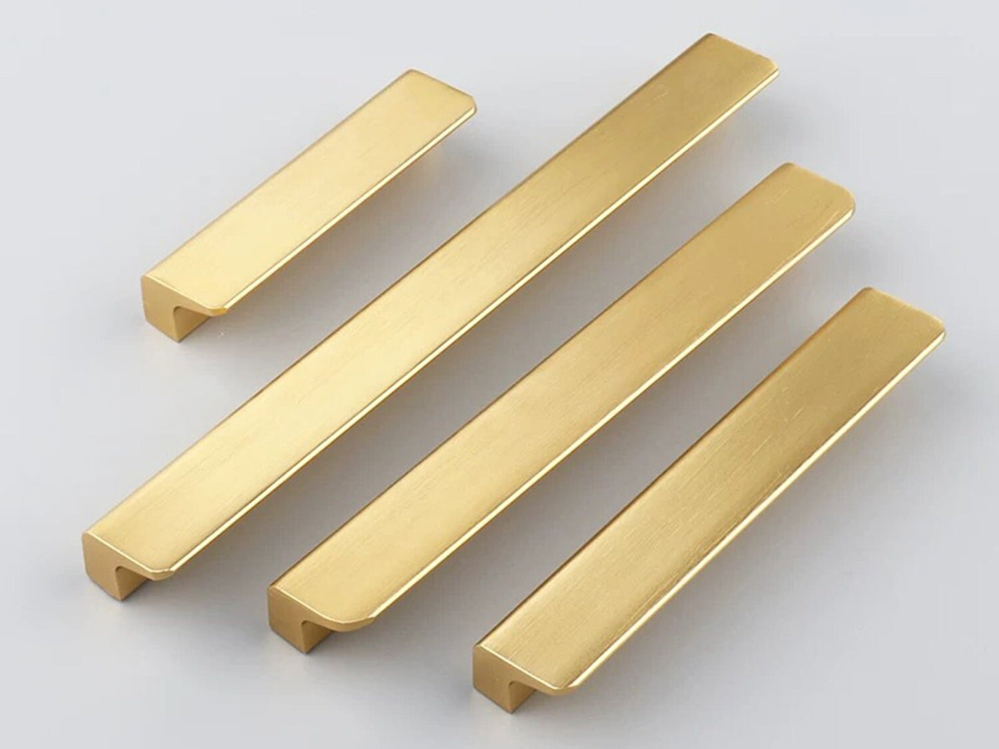 Brushed Gold Brass Cabinet Pull Handles, Alumimum, Mid Century Modern Kitchen Hardware