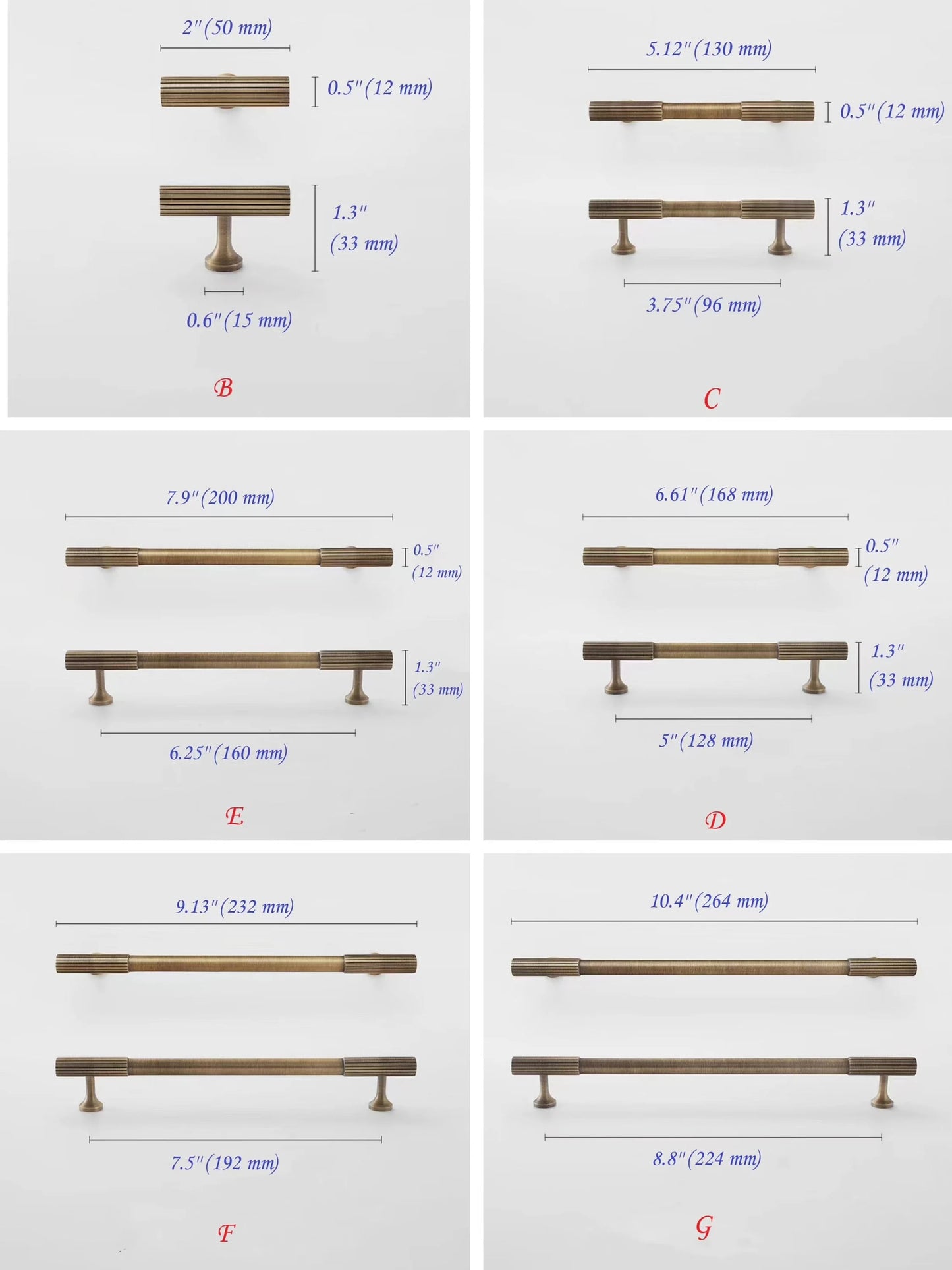 Fluted Brass Cabinet Pulls, Antique Bronze Knurled Kitchen Hardware