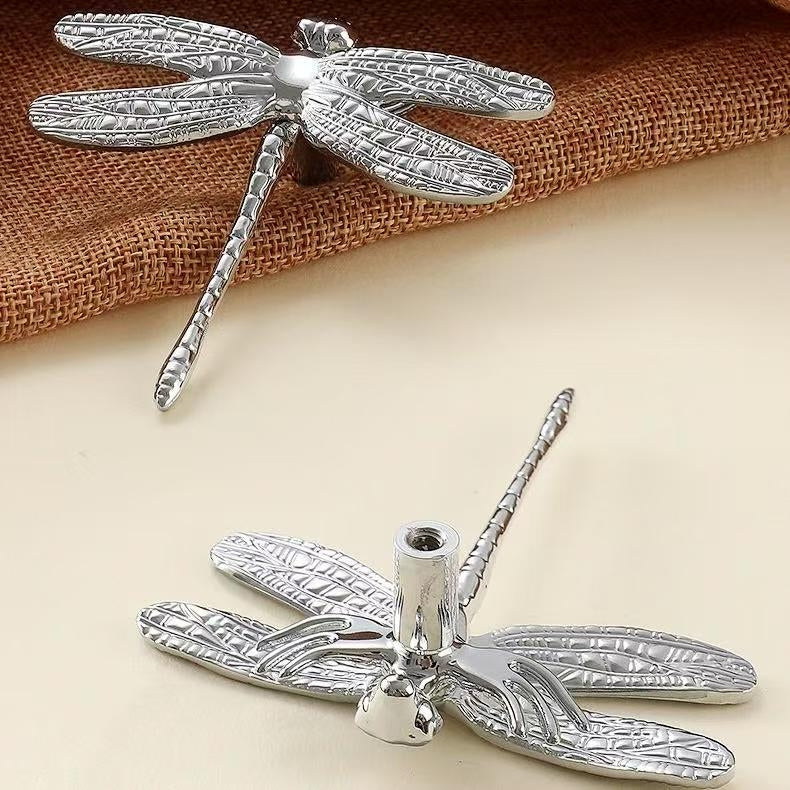 Dragonfly Brass Cabinet Knob, Polished Gold Chrome, Unique Drawer Pull, Kitchen Hardware