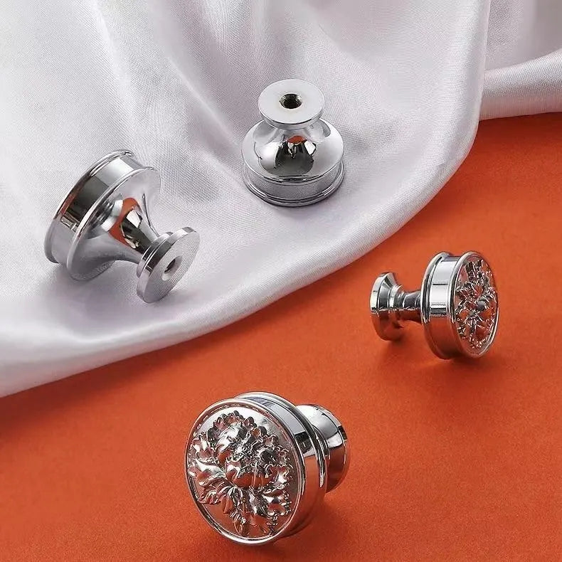 Assorted Polished Chrome Cabinet Knob, Shiny Silver Floral Drawer Pull, Kitchen Hardware