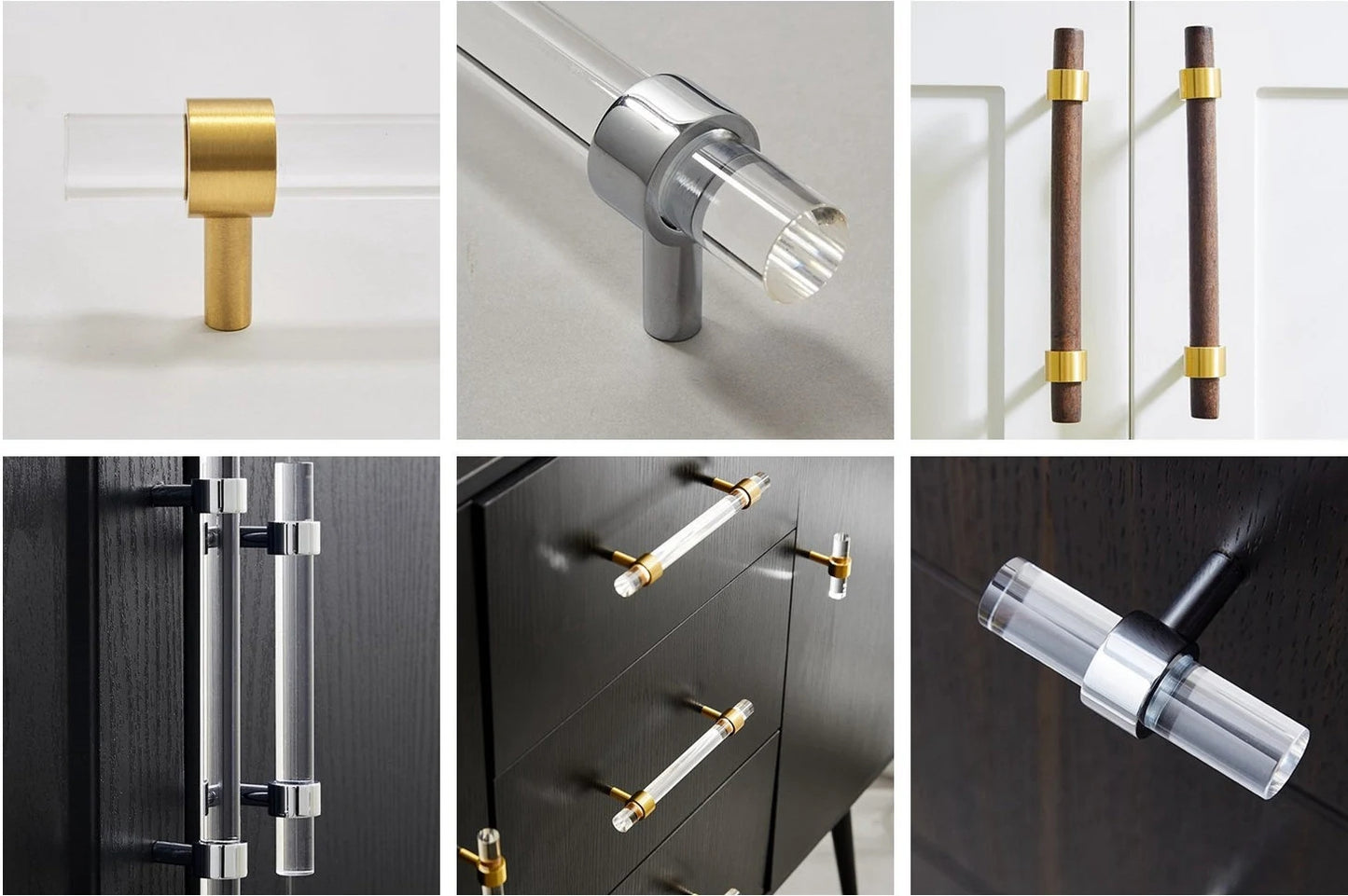 Brass Post Bracket for Lucite Handles and Wood Pulls, Brushed Gold, Polished Chrome