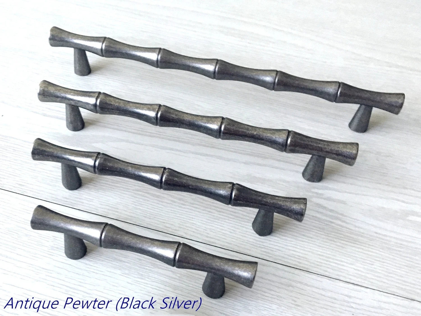 Bamboo Cabinet Pulls and Drawer Knobs, Gold Nickel Bronze Silver Pewter, Kitchen Hardware