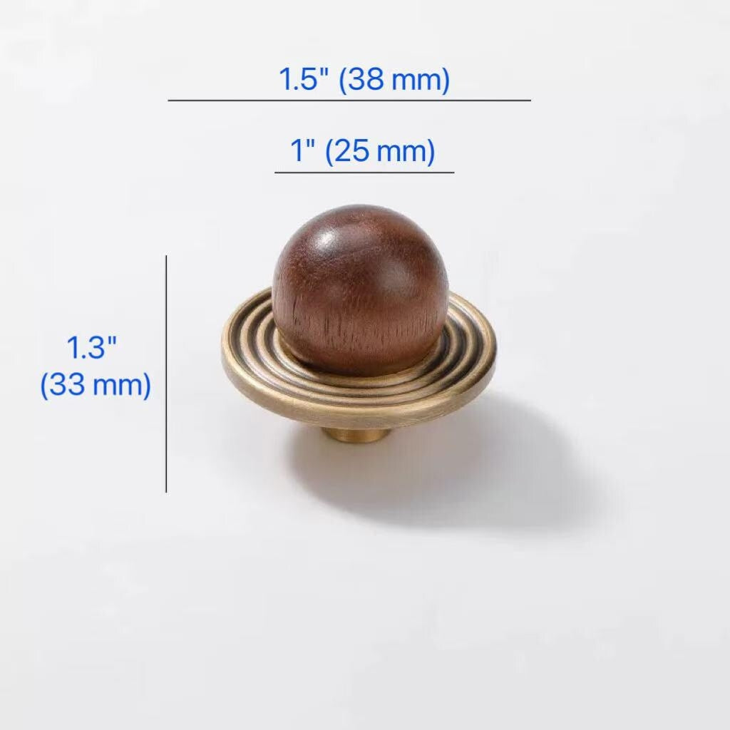 Walnut Brass Saturn Cabinet Knobs, Japandi Kitchen Hardware, Polished Chrome, Antique Bronze