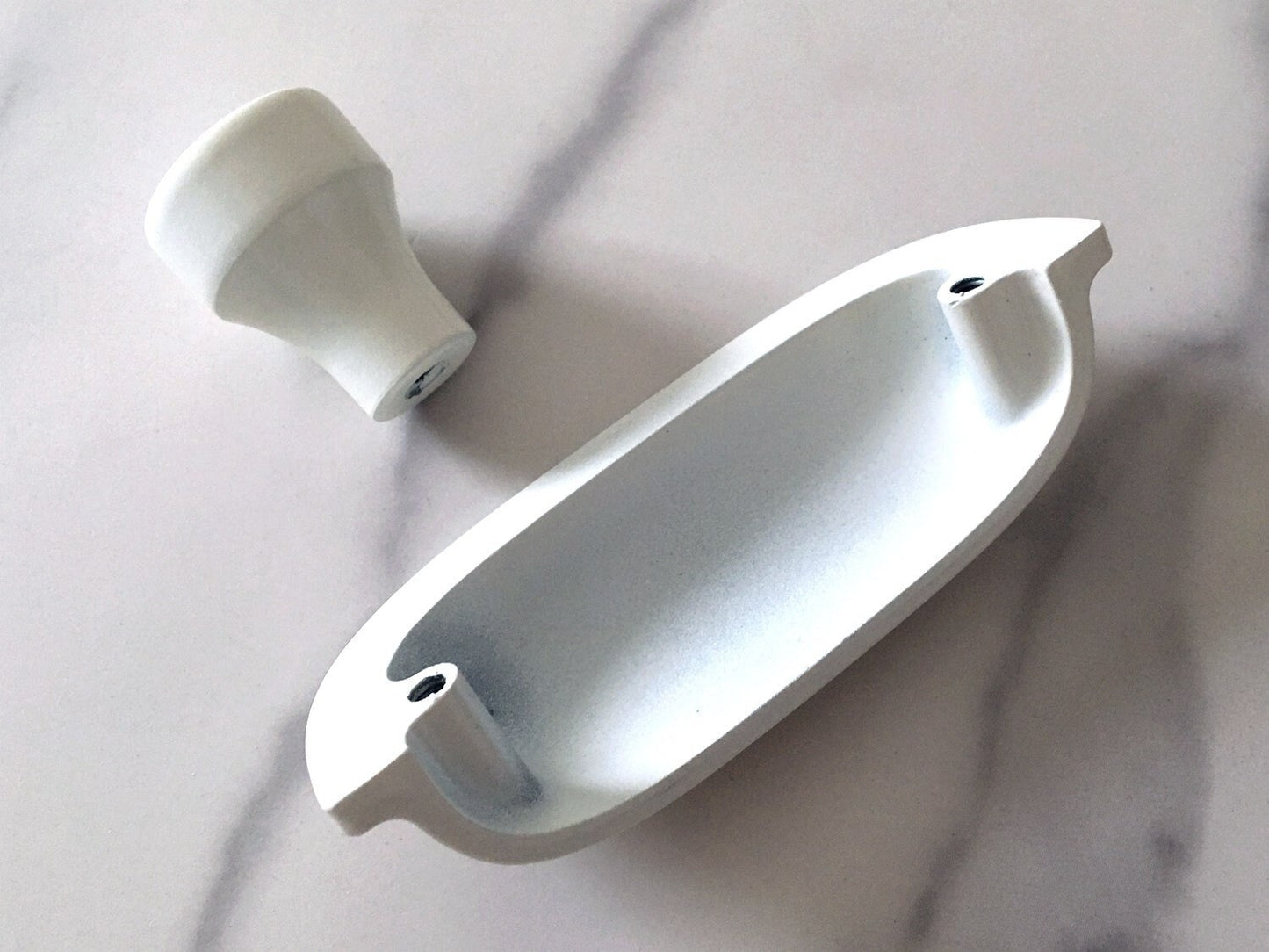 2.5" Centers White Cup Drawer Pulls with Knobs