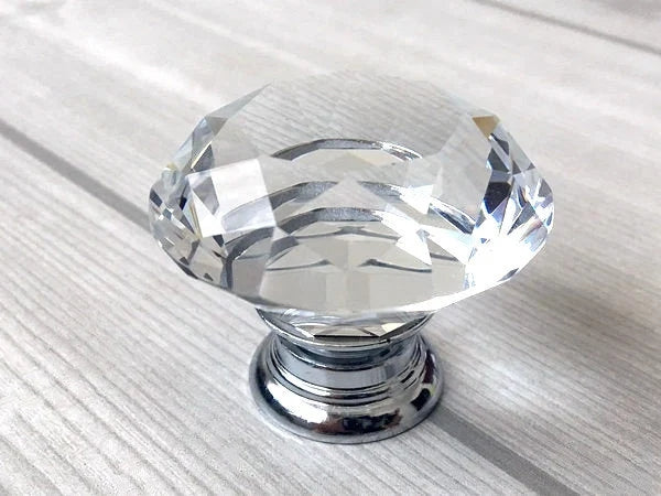 Clear Glass Drawer Knobs with Backplate, Polished Chrome