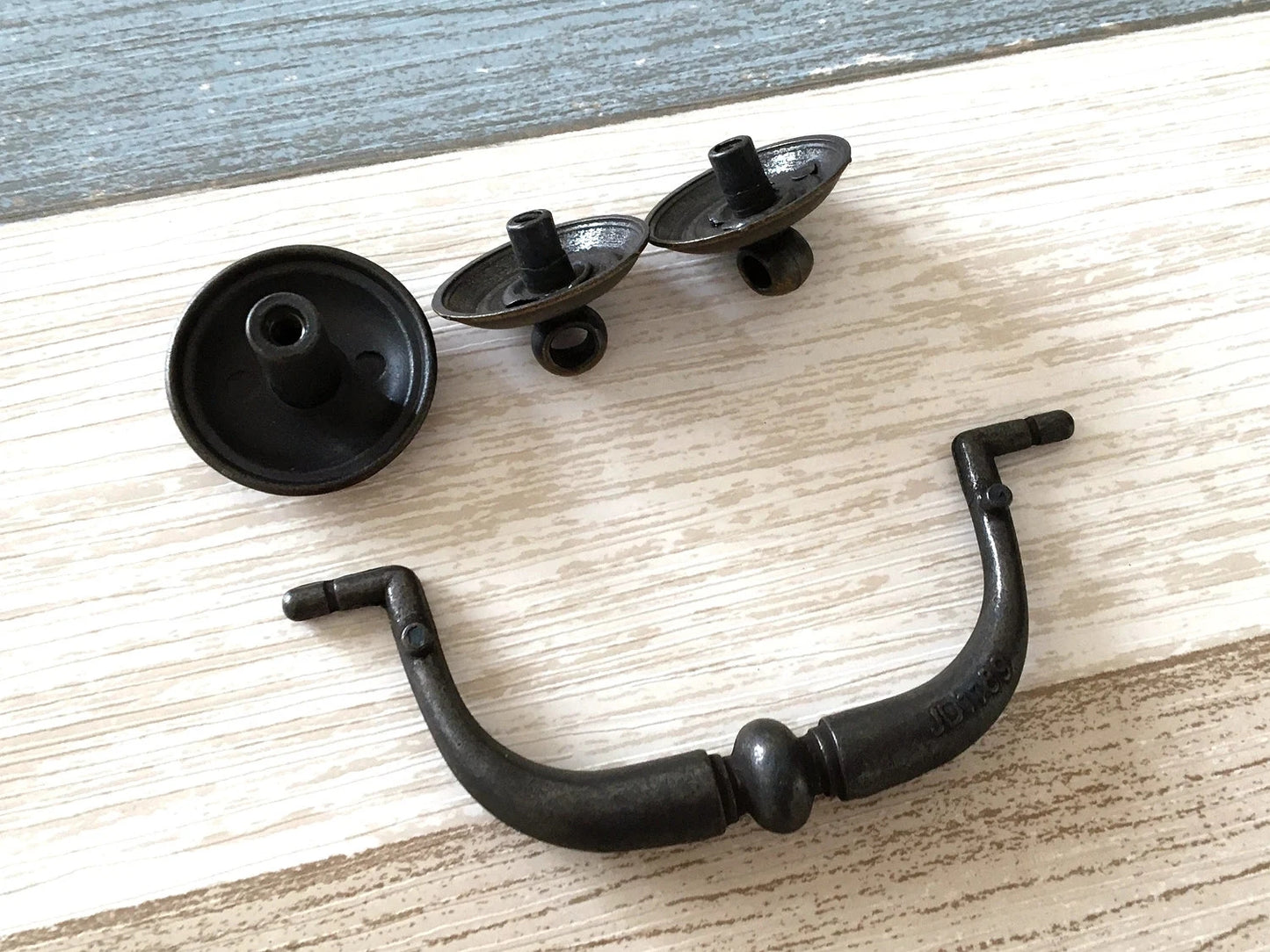 3.25" Centers Vintage Style Bail Drawer Pull with matching knob, Antique Gold Brass