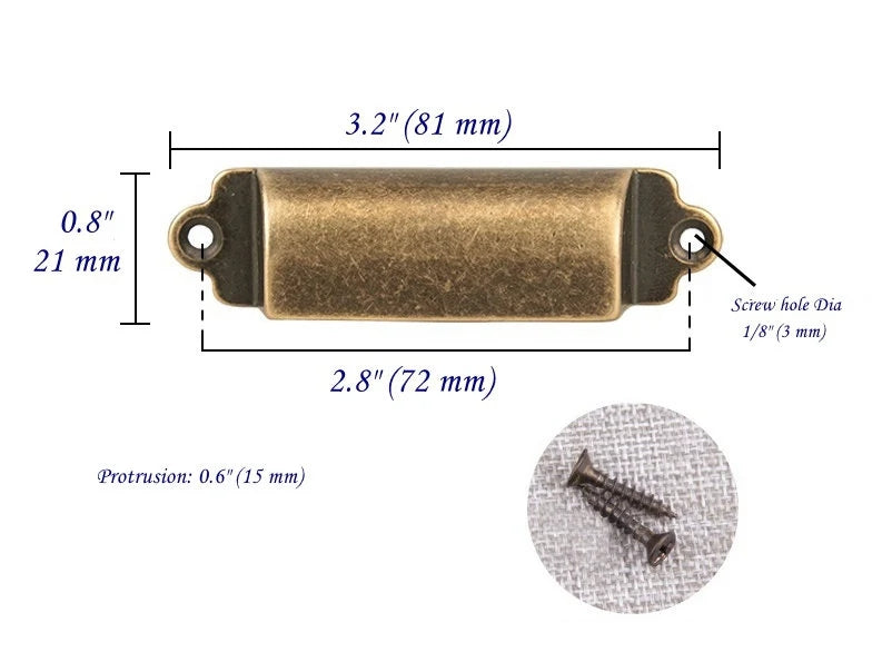 2.8" Centers Vintage Style Brass Drawer Pull Front Screw, Cup Handles, Antique Bronze, 72 mm Holes
