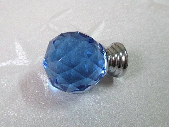 Blue Glass Dresser Knobs, Crystal Drawer Pulls, Kitchen Cabinet Hardware