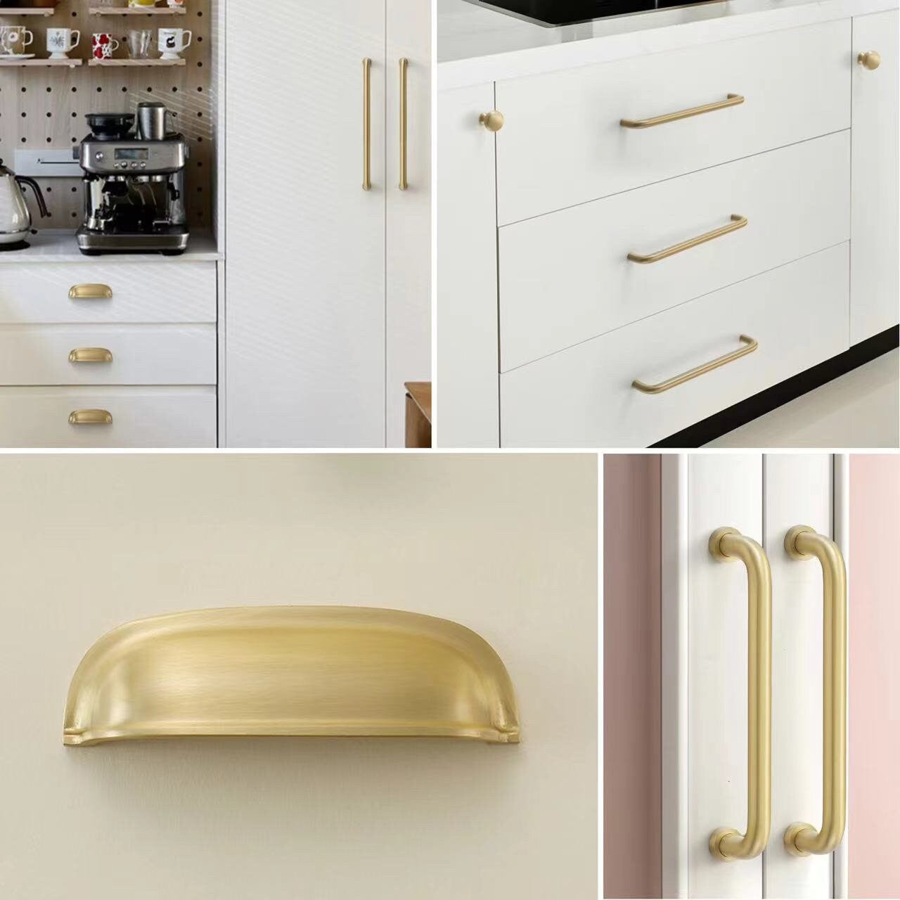 Brushed Brass D Cabinet Pulls, Cup Handles, Kitchen Hardware