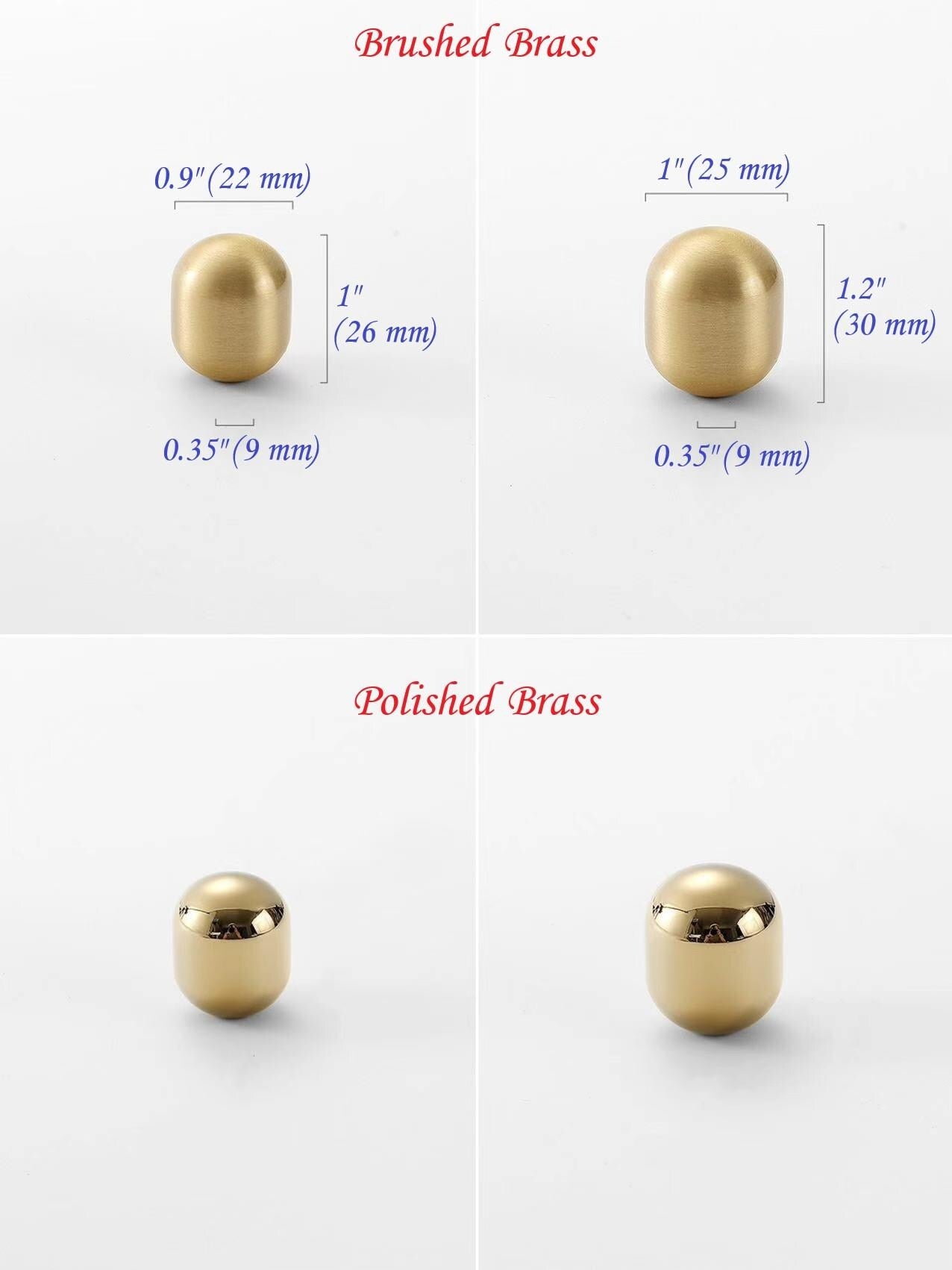 Brass Cylinder Cabinet Knob, Gold Chrome Nickel Black Bronze