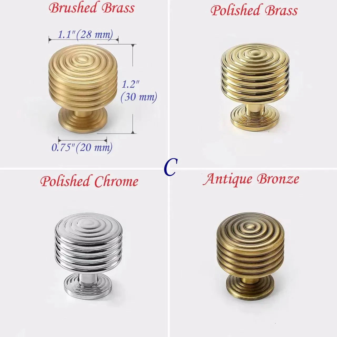 Brass Circle Drawer Knobs, Reeded Ringed Cabinet Knobs, Gold Chrome Antique Bronze