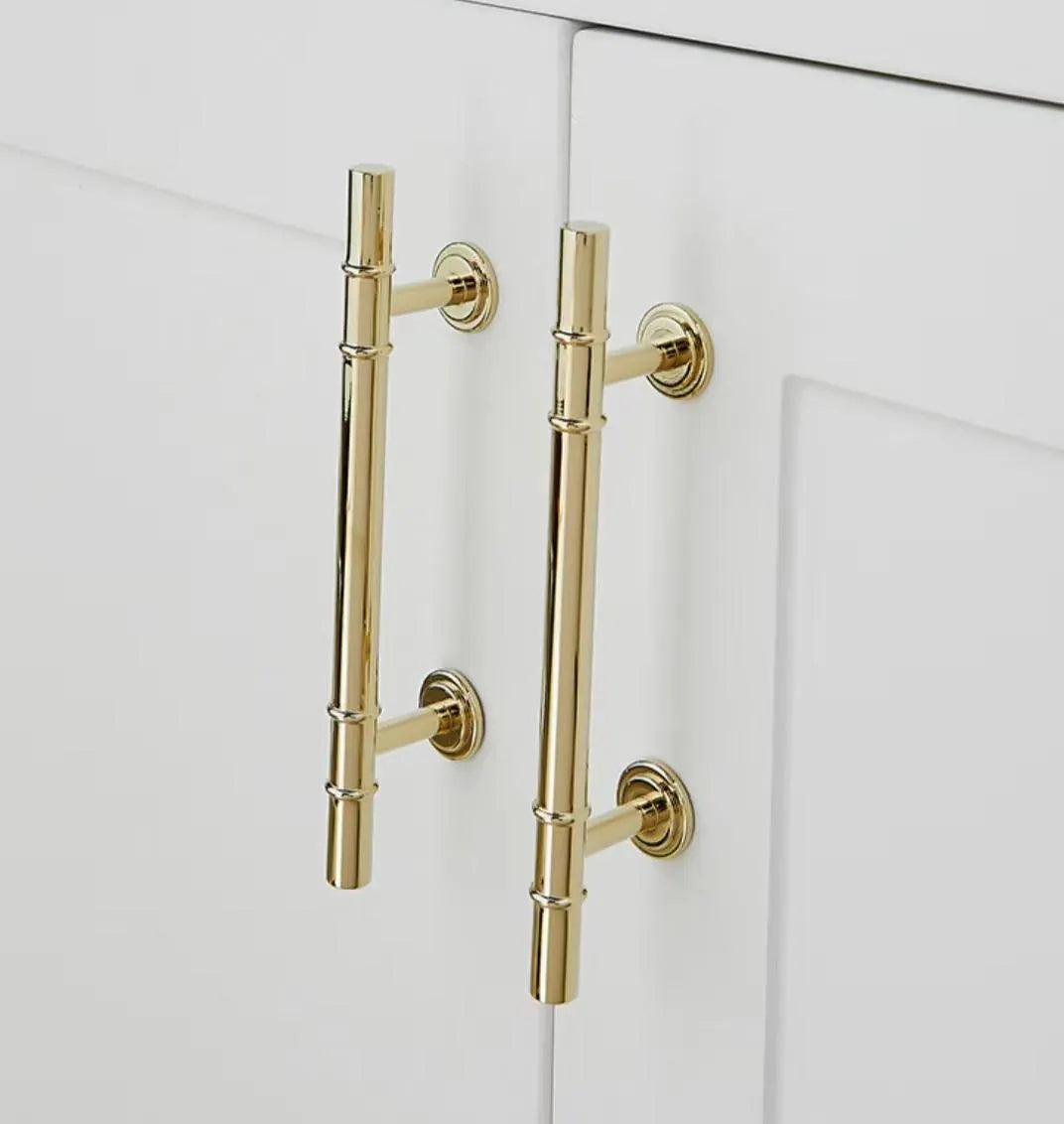 3.75" 5" Polished Gold Brass Cabinet Bar Handle, T Shaped Drawer Knob, Scandi Vanity Pull