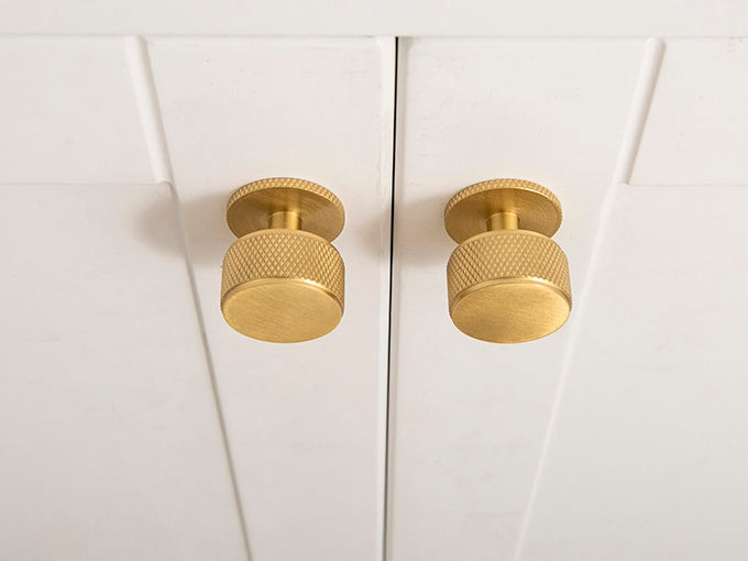 Knurled Brushed Brass Cabinet Knob - Classic Hardware
