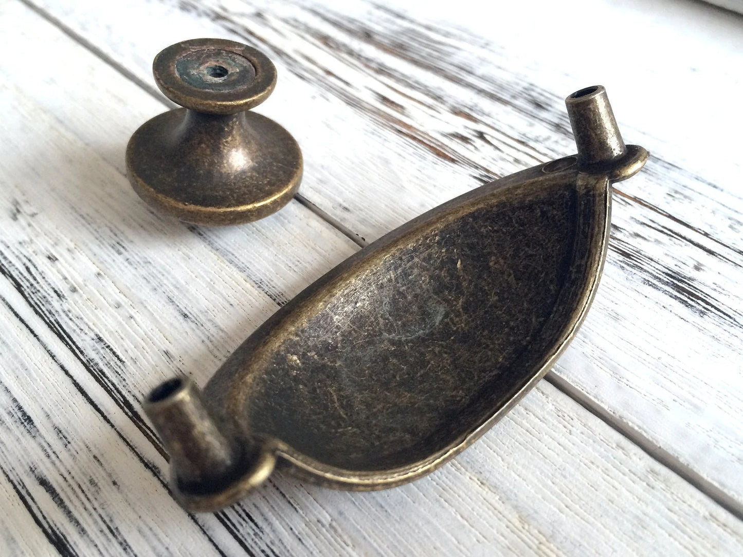 2.75" Cup Drawer Pull & Cabinet Knob in Antique Brass, 2-3/4 Inch 70 mm Centers