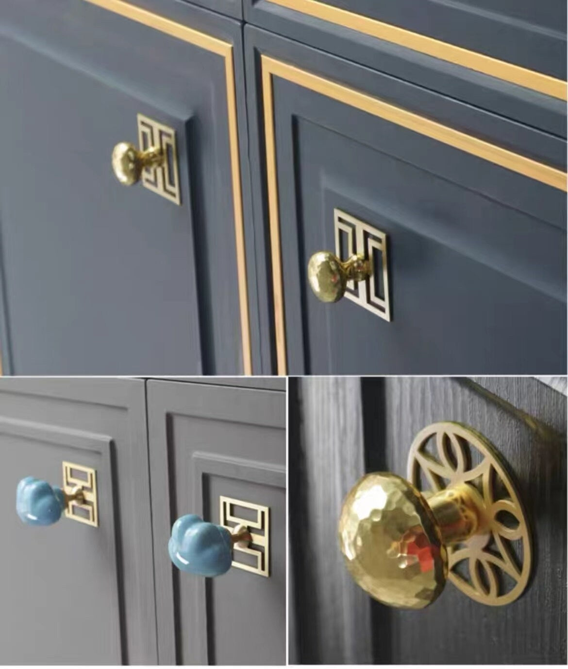 Elegant Solid Brass Cabinet Knob Backplates, Brushed Gold, MCM Style