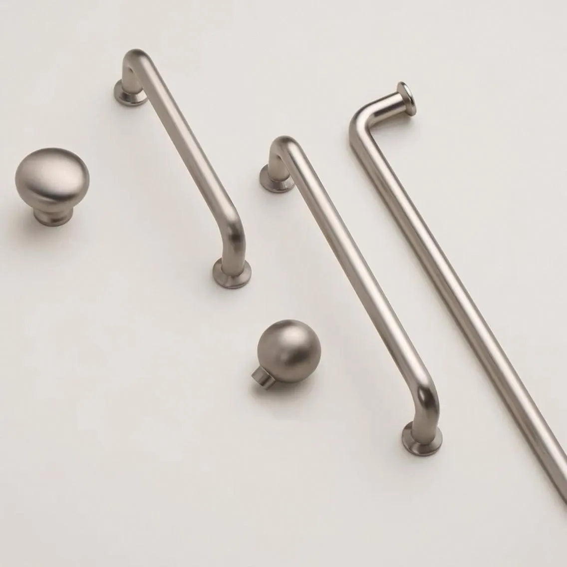 Brushed Nickel Cabinet D Handles and Ball Knobs, Modern Minimalist, 6.25" 5" 7.5" Centers