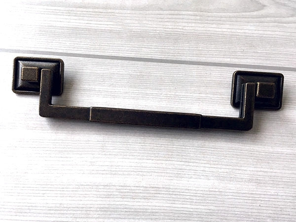 3.5" 3.75" 5.5" Vintage Style Drop Bail Drawer Pulls with Square Cabinet Knob, Antique Bronze