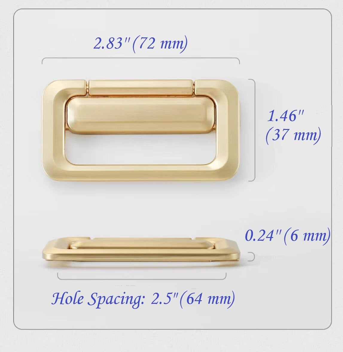 2.5" Holes Square Flat Bail Drawer Pulls Invisible, Gray Nickel Gold White Black, 64 mm Centers