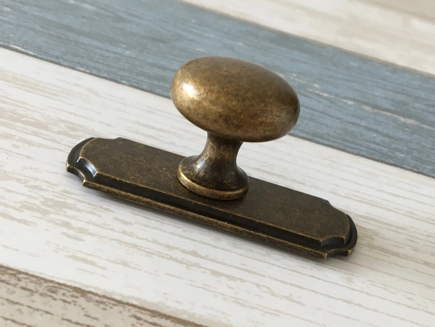Drawer Knob with Backplate, Antique Bronze, Retro Rustic MCM, Kitchen Cabinet Hardware