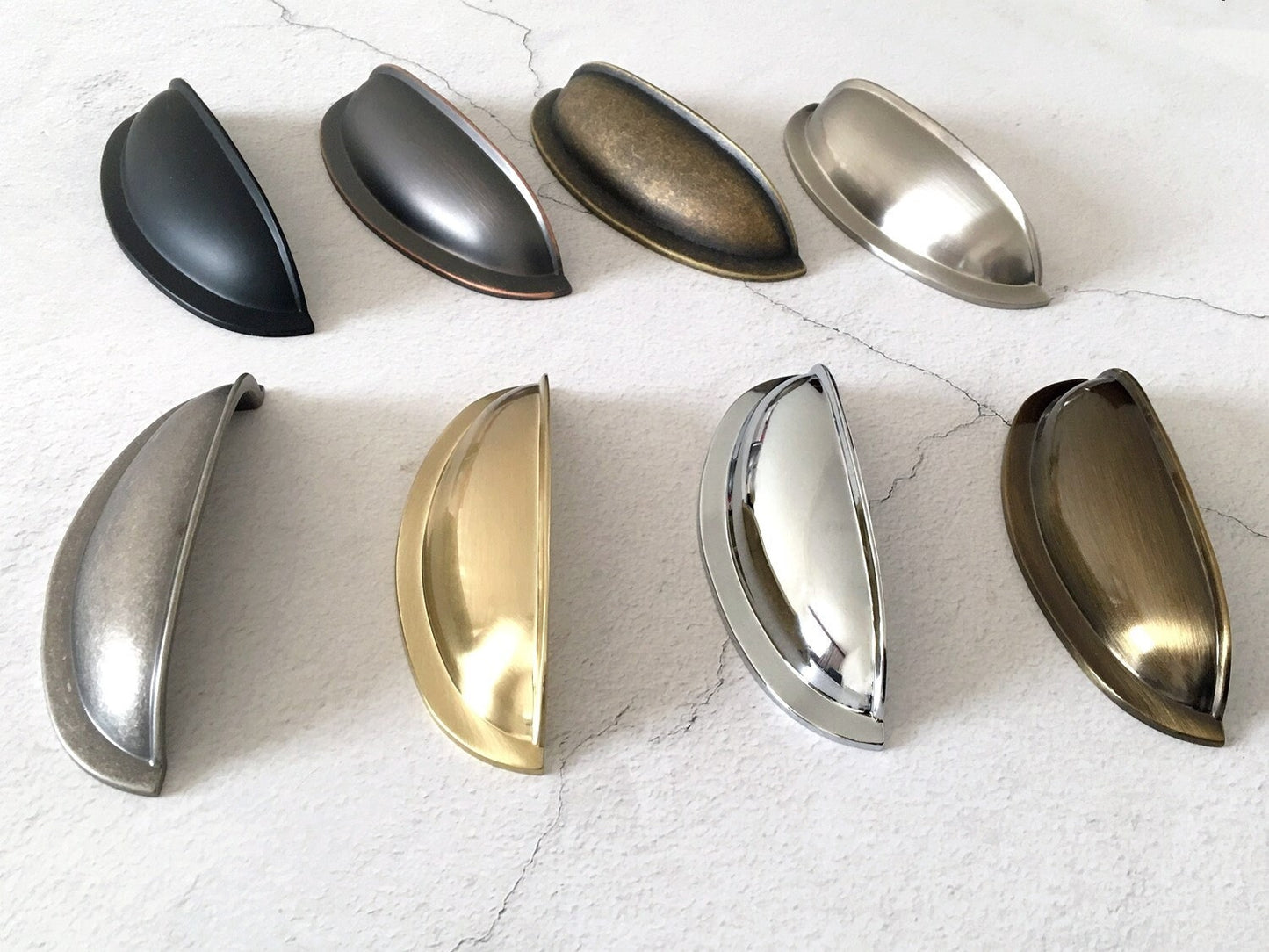 3" Cup Drawer Pull & Cabinet Knob 76 mm Centers, Gold, Nickel, Bronze and Pewter