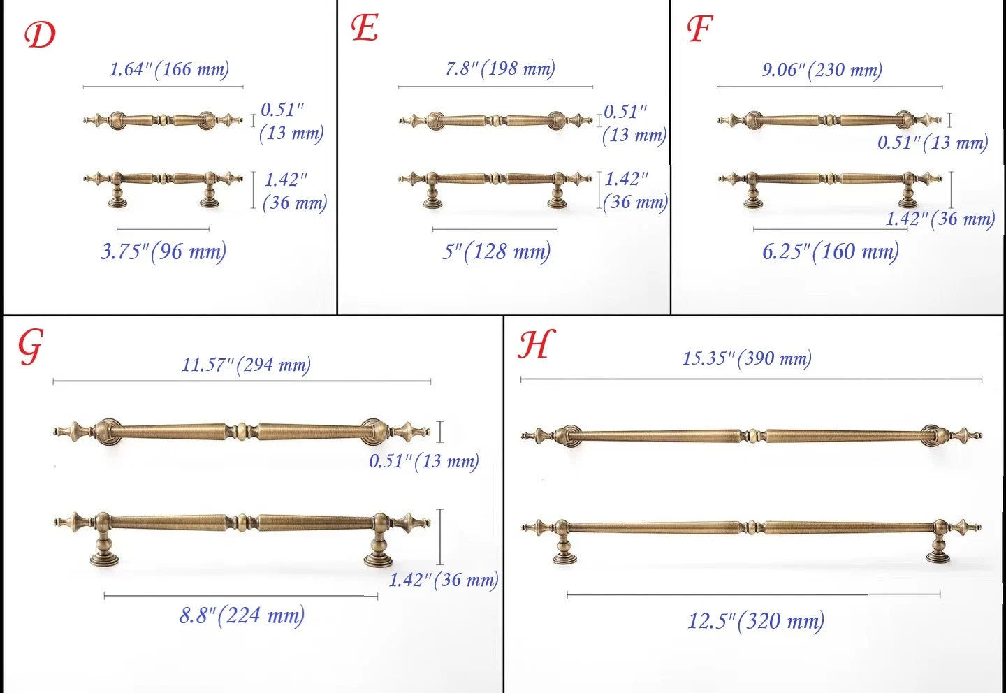 European Style Brass Cabinet Pull, Antique Bronze, Retro Kitchen Hardware