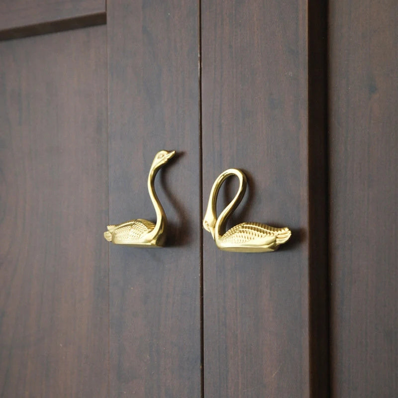 Swan Brass Knobs, Polished Gold, Cabinet Hardware