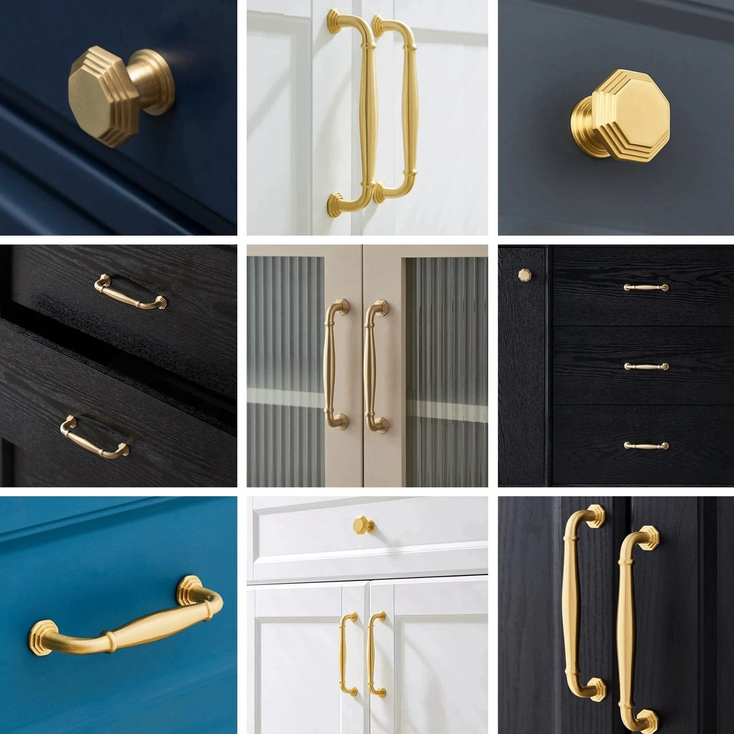 3.75" 5" 7.5" Octagonal Brass Cabinet Handles Brushed Gold Vanity Pulls