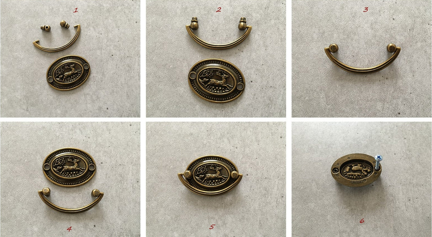 2" Centers Bail Drawer Pulls Antique Gold Brass, Oval Vintage Style Hardware
