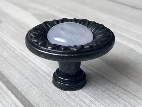 Gem Look Antique Black White Drawer Pulls, Backplates, Rustic Kitchen Hardware