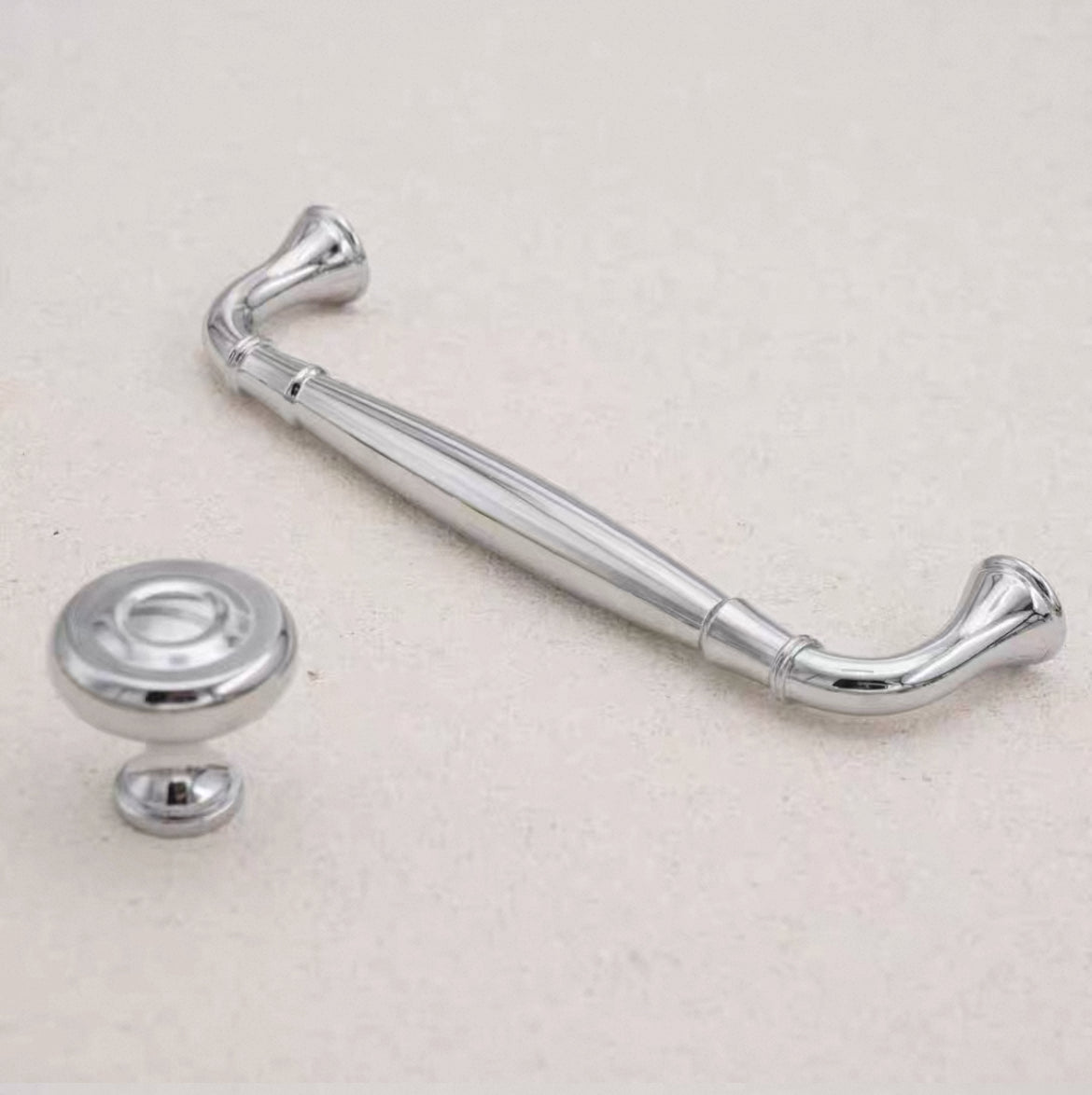 Polished Chrome Cabinet D Handle|Round Knob | Gingko Drop Pull