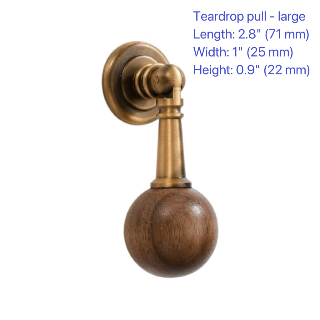 Wood & Brass Drawer Handle, Pendant Walnut Cabinet Pull, Japandi Kitchen Hardware