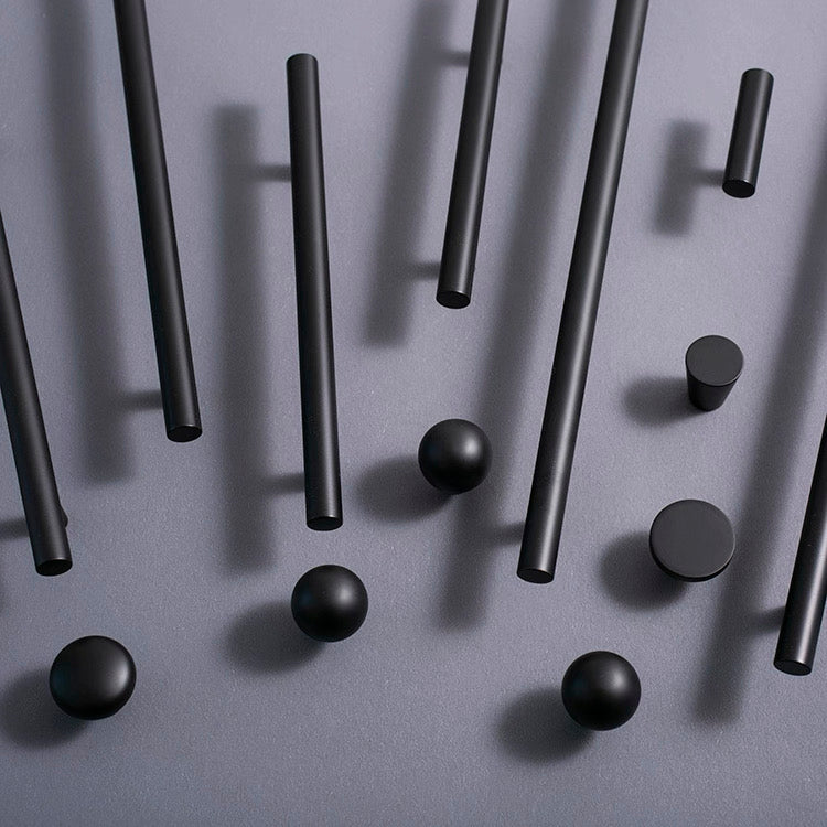 Modern black appliance pulls with 3.75", 5", 6.25", 8.8" and 12.5" hole spacing