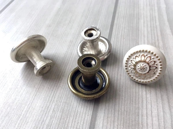 Small Sunflower Drawer Pulls, 1" Diameter, Vintage Shabby Chic