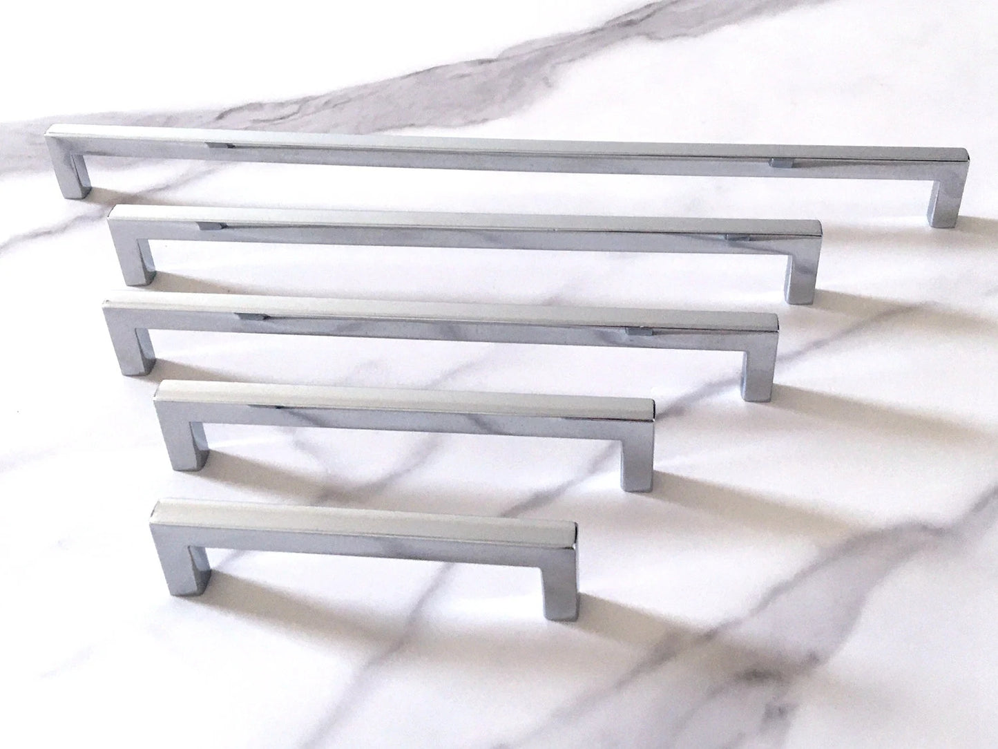 Polished Chrome Cabinet Pulls, Square Drawer Handles, Modern Kitchen Hardware
