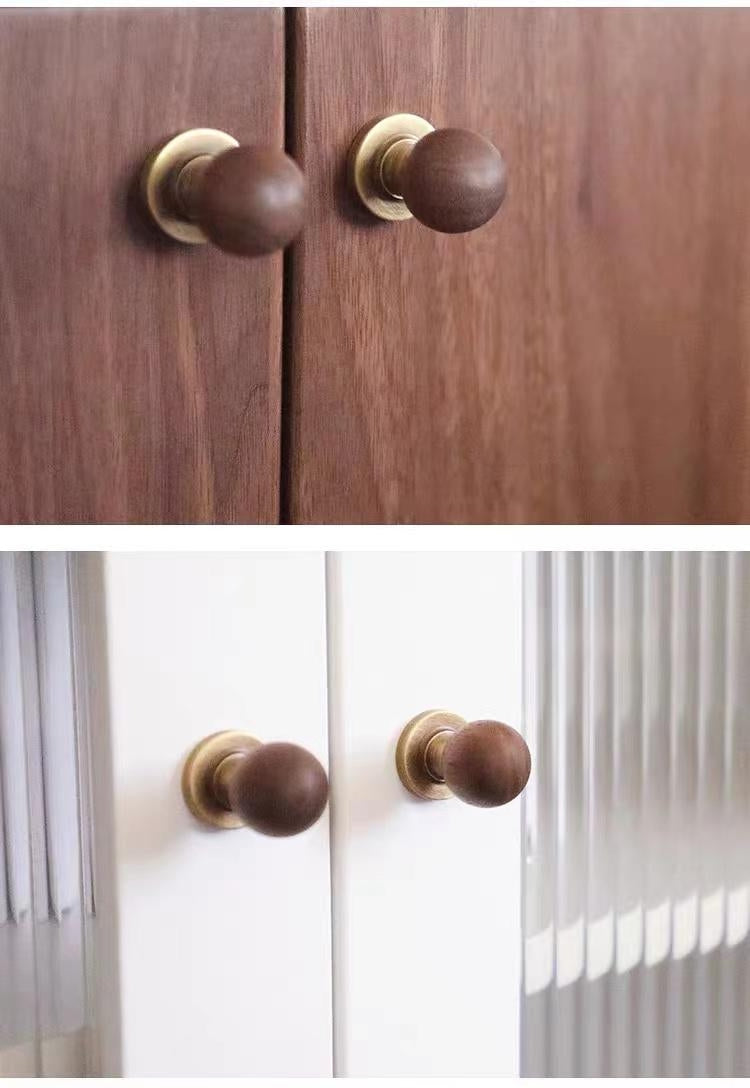 Walnut Brass Cabinet Knobs Japandi Kitchen Hardware, Polished Chrome, Antique Bronze