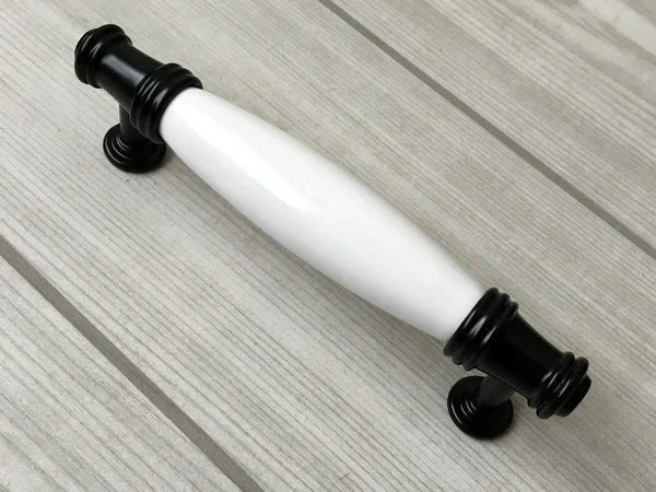 3.75" 5" Porcelain Drawer Pull Handle, White Black, Kitchen Cabinet Hardware
