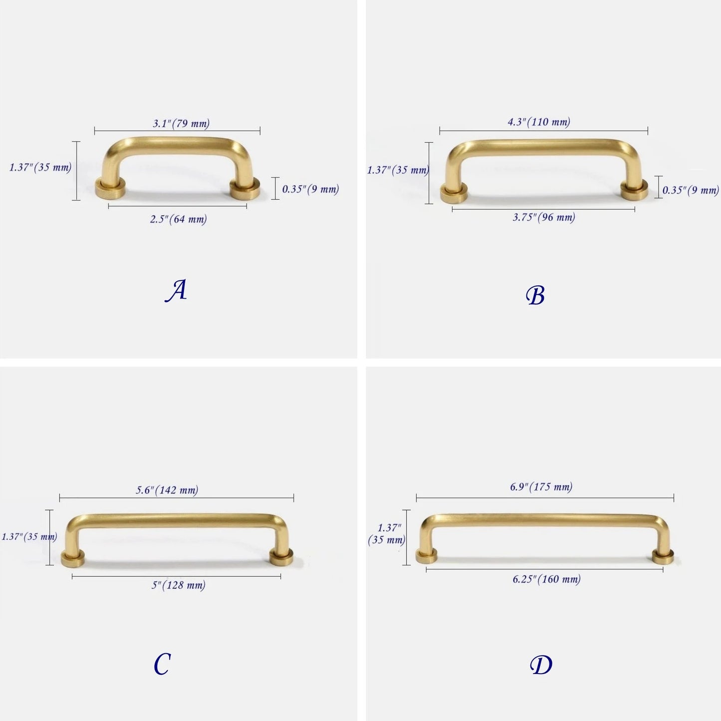 Brushed Brass D Cabinet Pulls, Kitchen Hardware