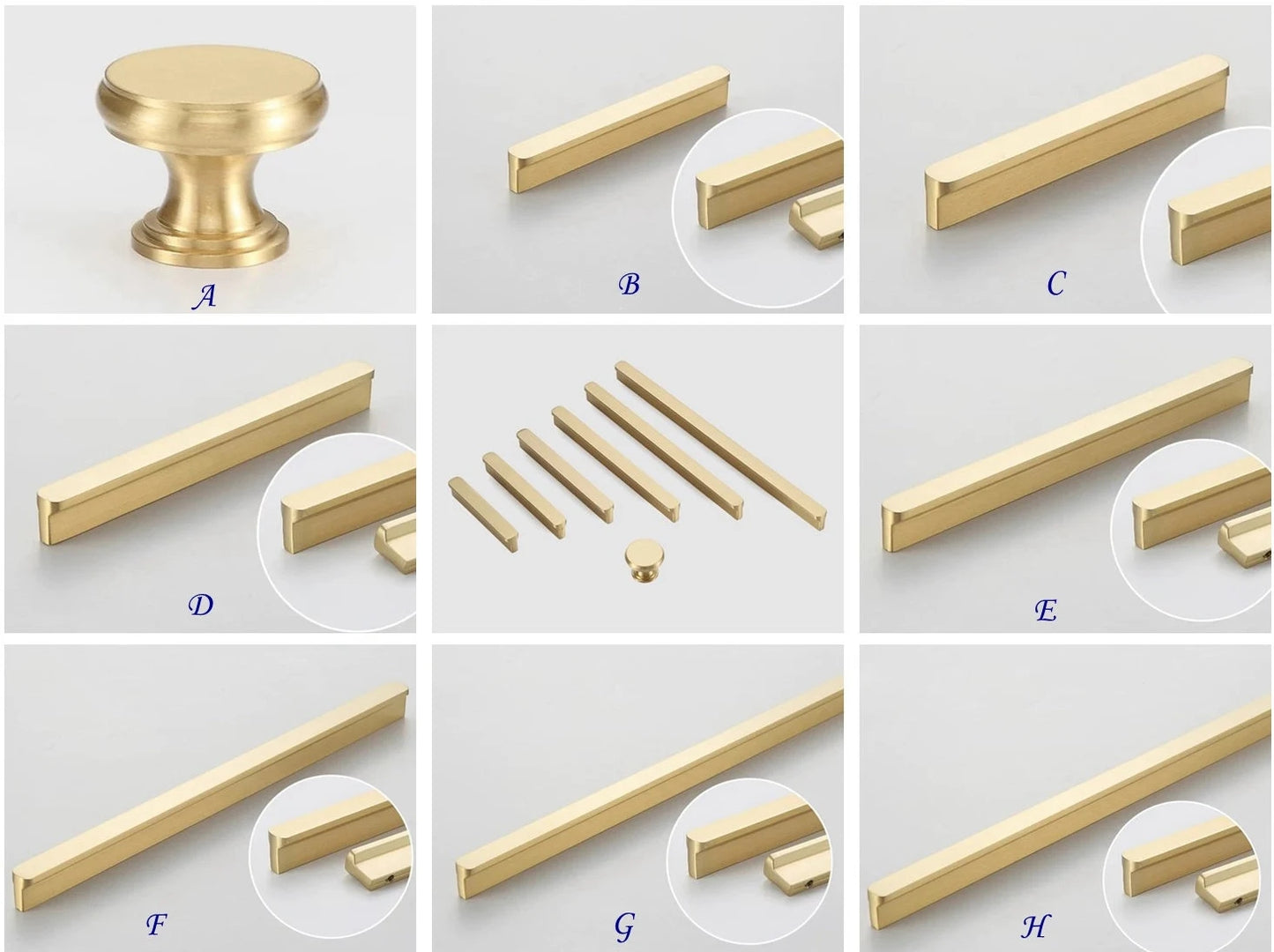 Solid Brass Cabinet Pulls, Simple Minimalism, Brushed Gold Brass, Matte Black, Coffee Bronze