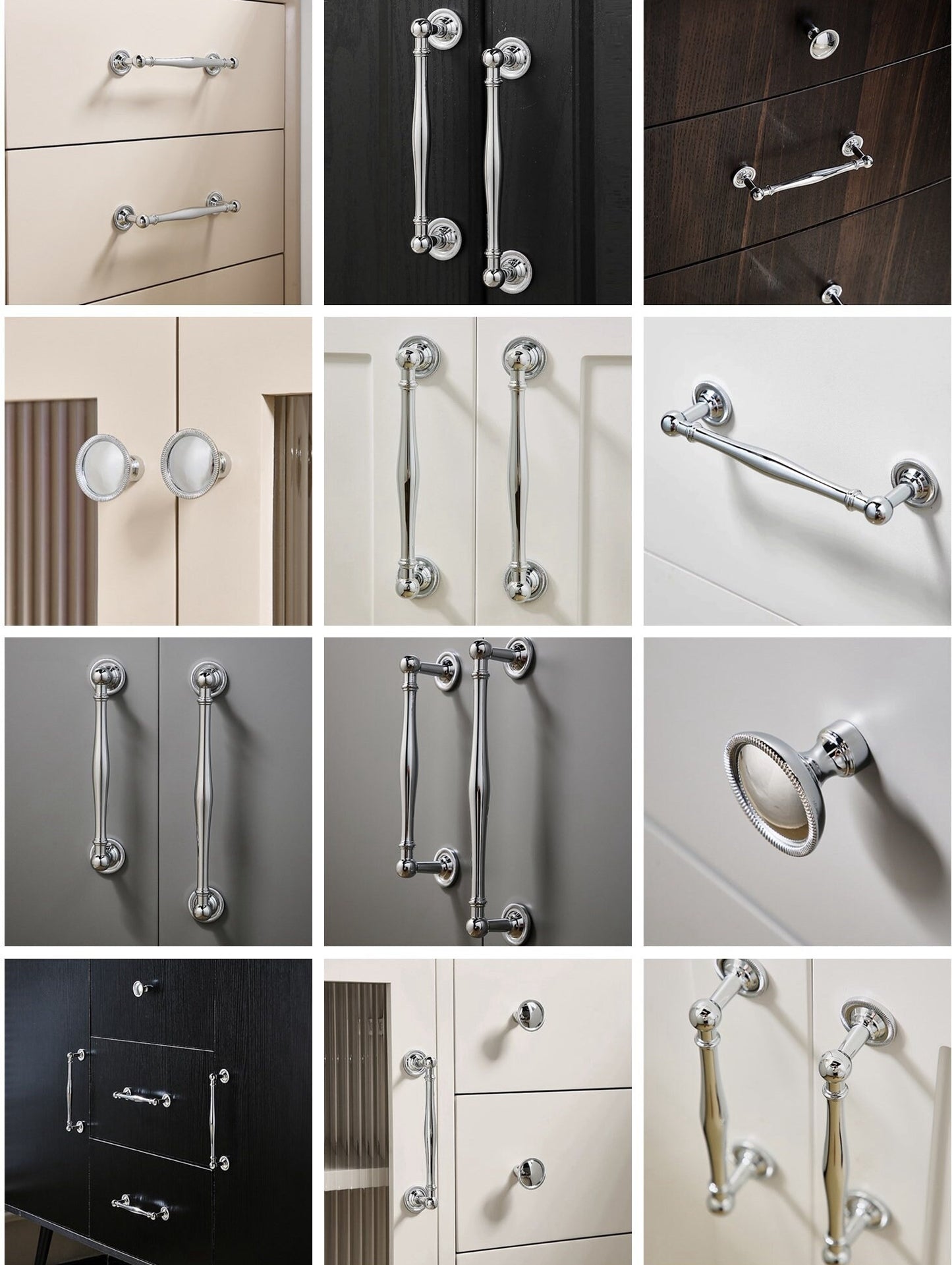 Polished Chrome Cabinet Handles, Shiny Silver Drawer Knobs, Solid Brass