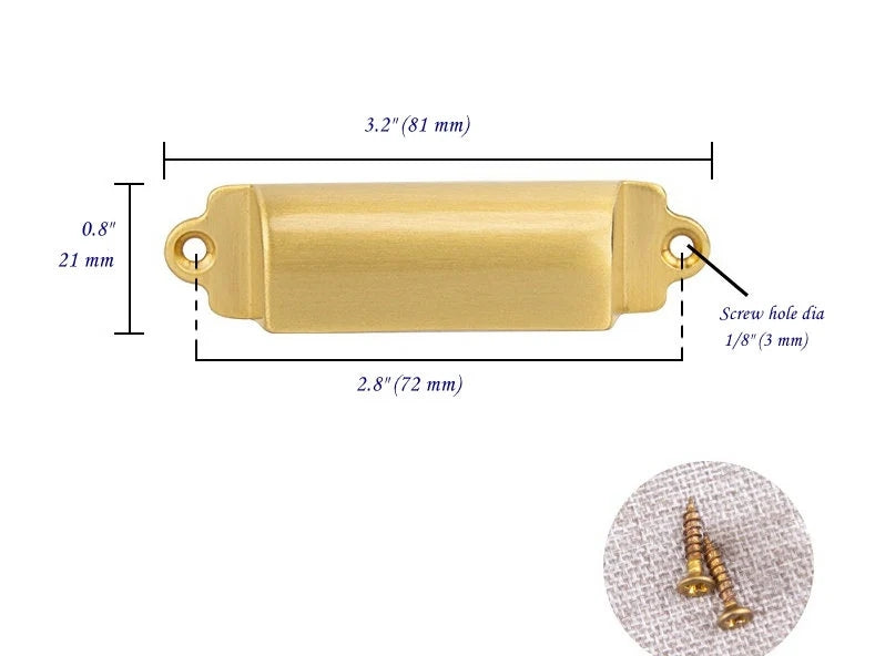 2.8" Centers Vintage Style Brass Drawer Pull Front Screw, Cup Handles, Antique Bronze, 72 mm Holes